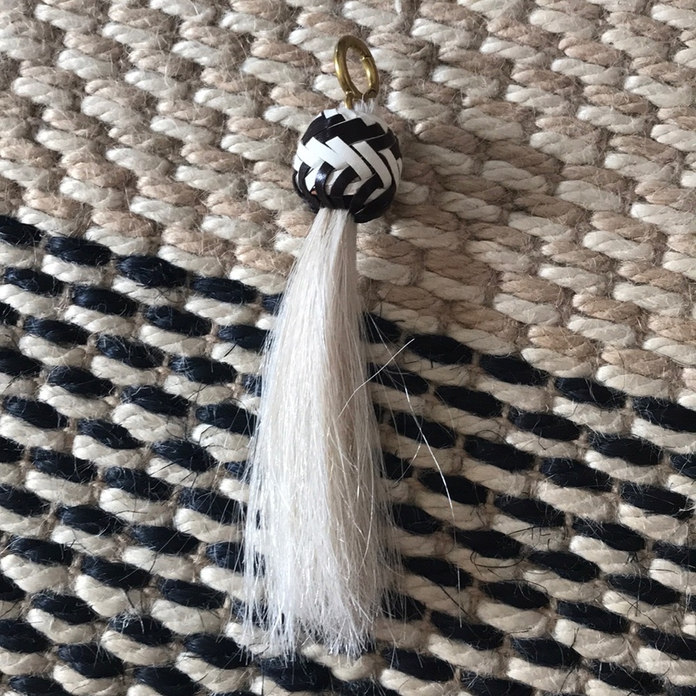 Tory Burch woven leather + horsehair bag charm